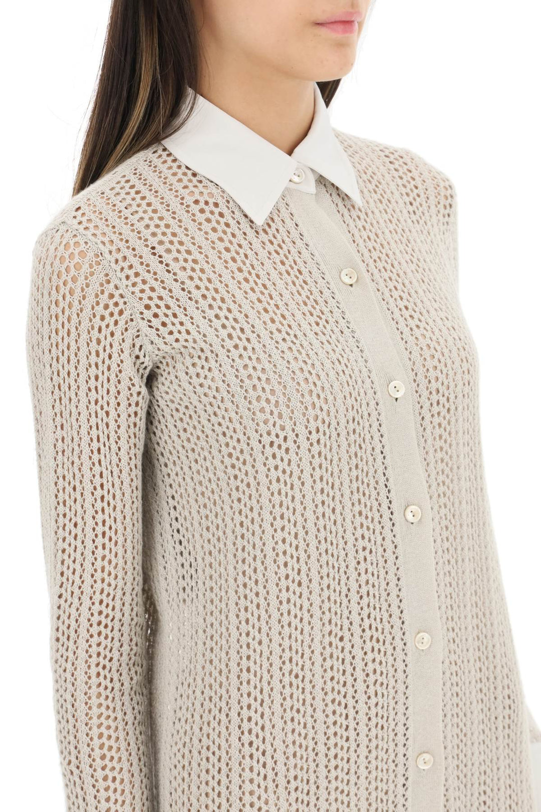 Agnona linen, cashmere and silk knit shirt dress-3