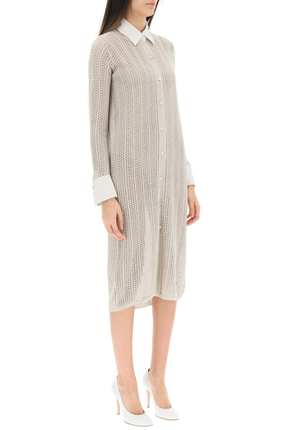 Agnona linen, cashmere and silk knit shirt dress-1
