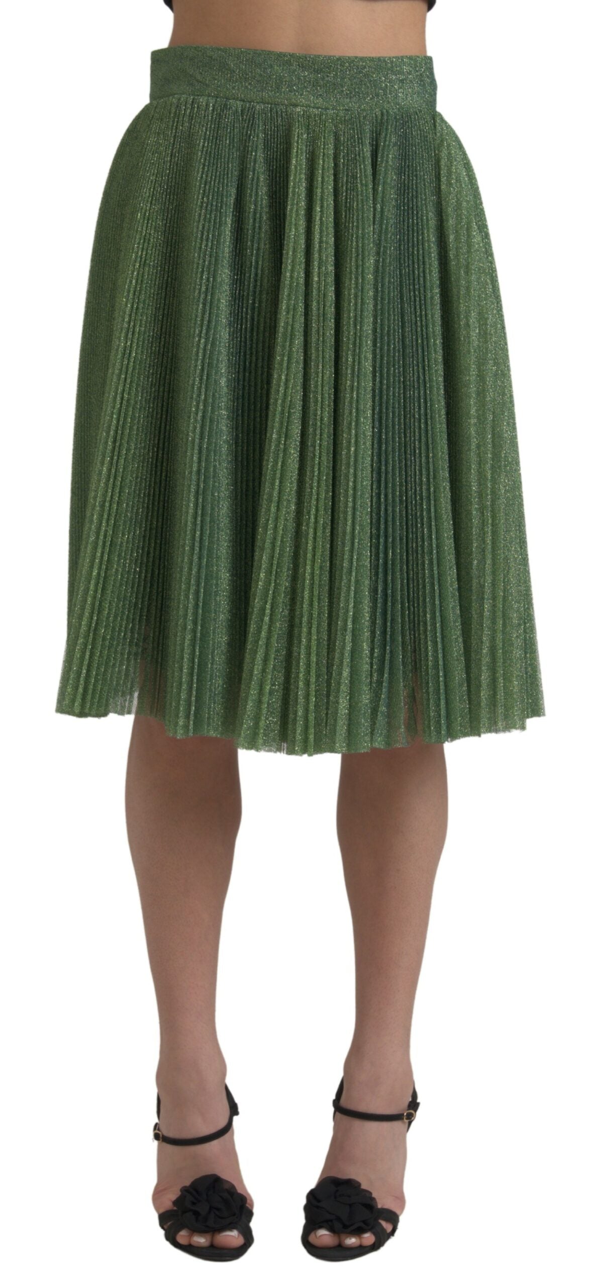 Dolce & gabbana Metallic Green High Waist A-line Pleated Skirt