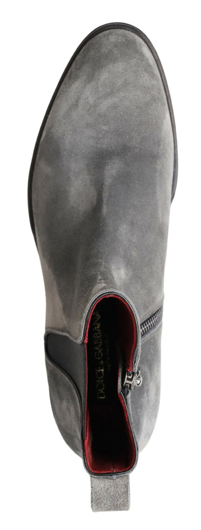 Dolce & Gabbana Gray Leather Men Ankle Boots Shoes