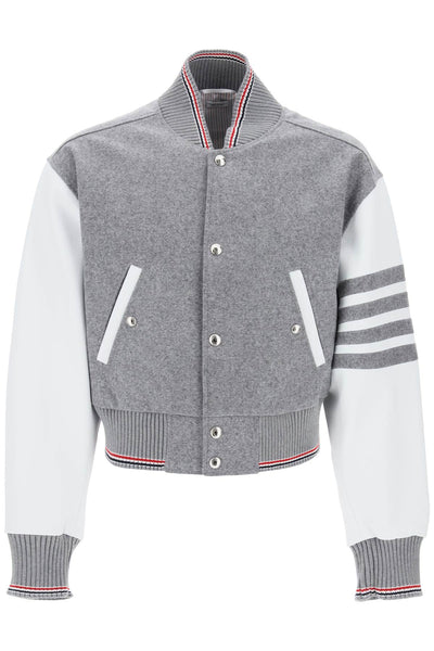 Thom browne wool bomber jacket with leather sleeves and-0