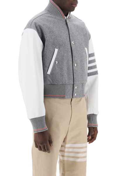 Thom browne wool bomber jacket with leather sleeves and-1