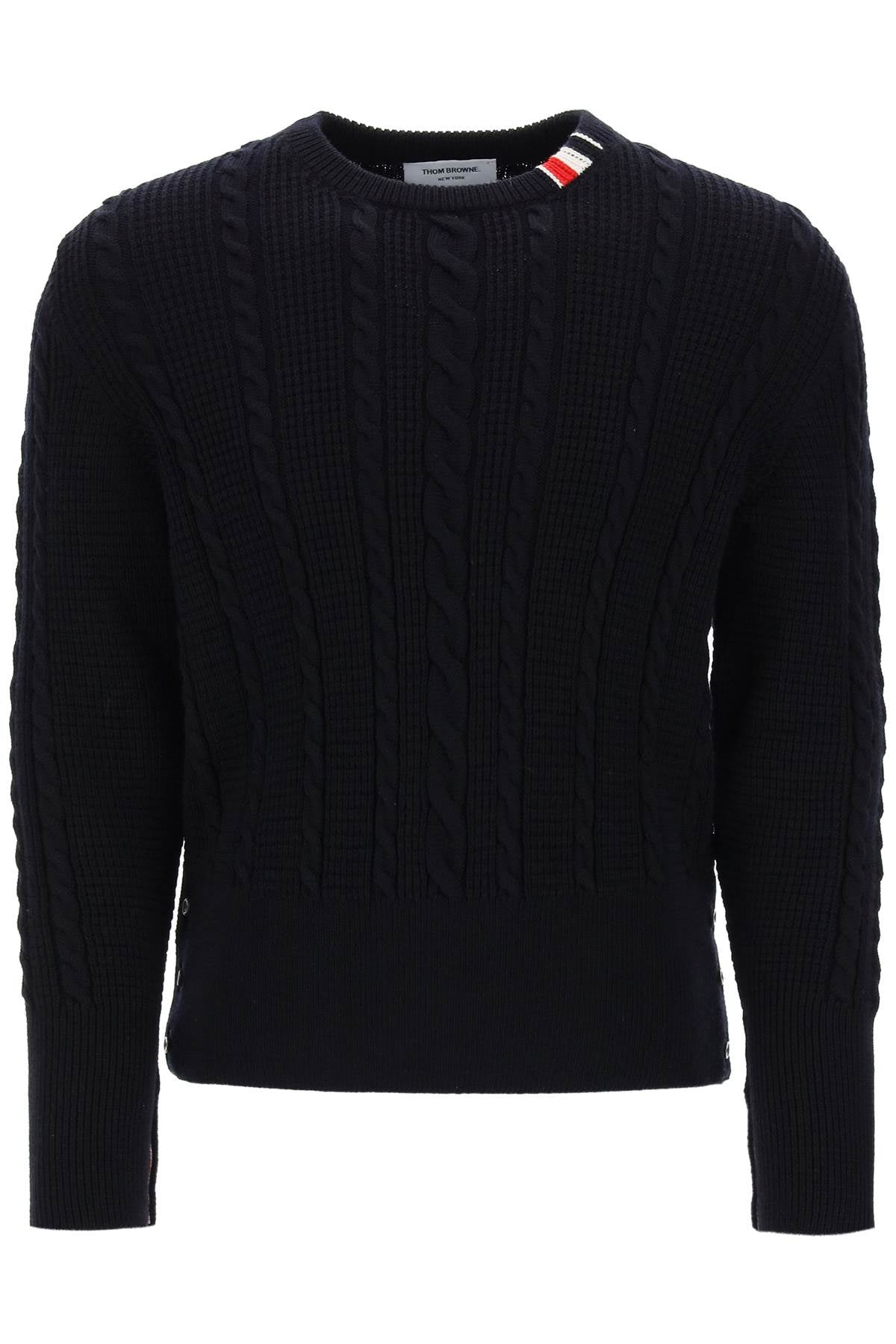 Thom browne cable wool sweater with rwb detail-0
