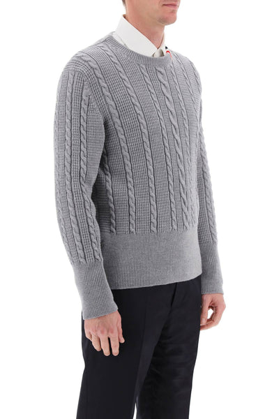 Thom browne cable wool sweater with rwb detail-1