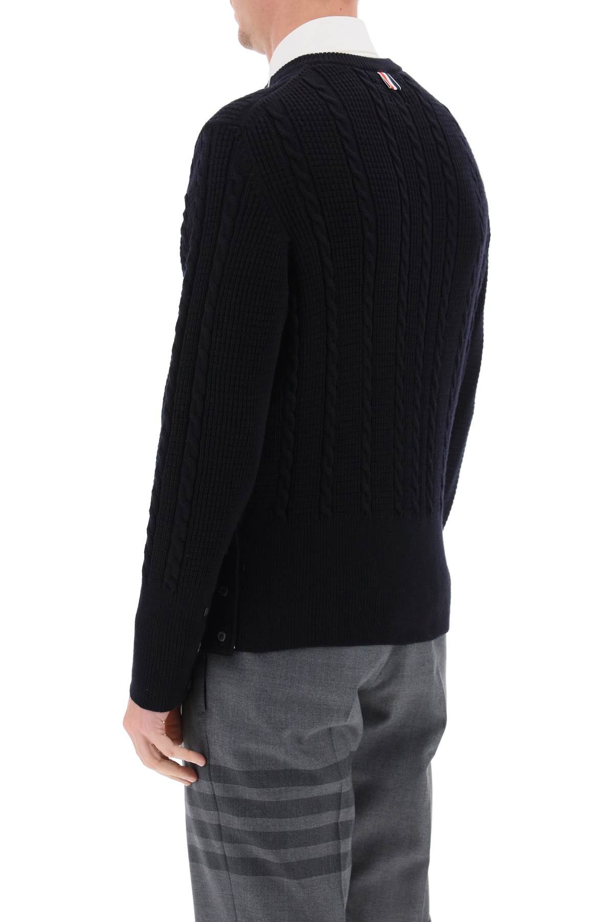 Thom browne cable wool sweater with rwb detail-2