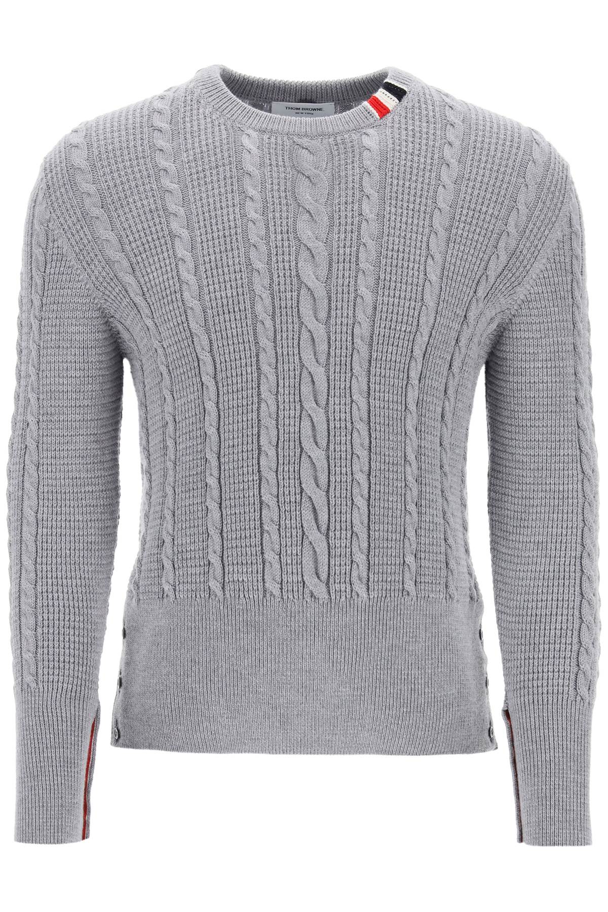 Thom browne cable wool sweater with rwb detail-0