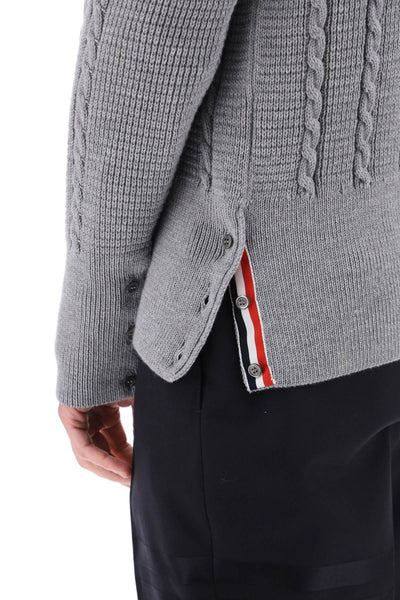 Thom browne cable wool sweater with rwb detail-3