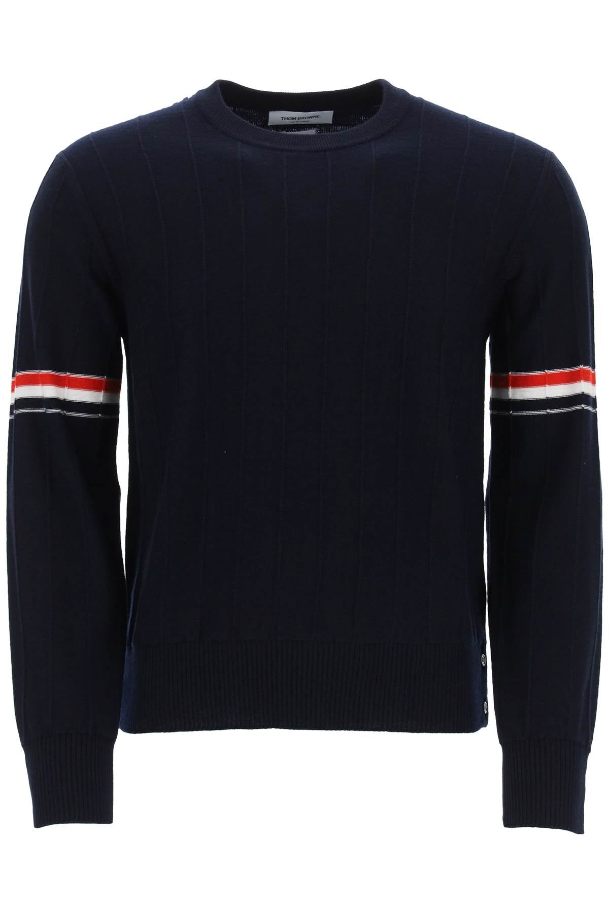 Thom browne crew-neck sweater with tricolor intarsia-0
