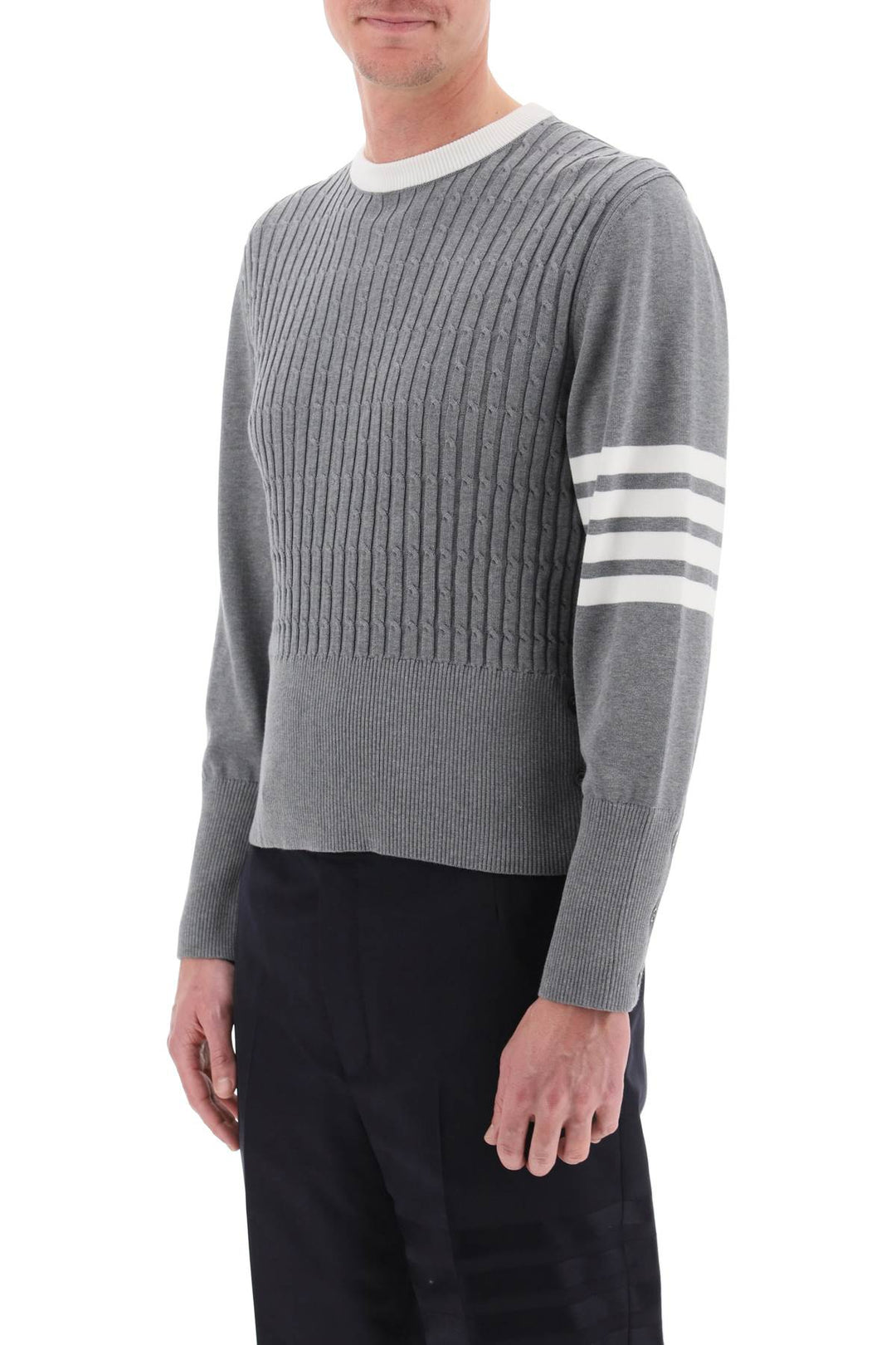 Thom browne placed baby cable 4-bar cotton sweater-3