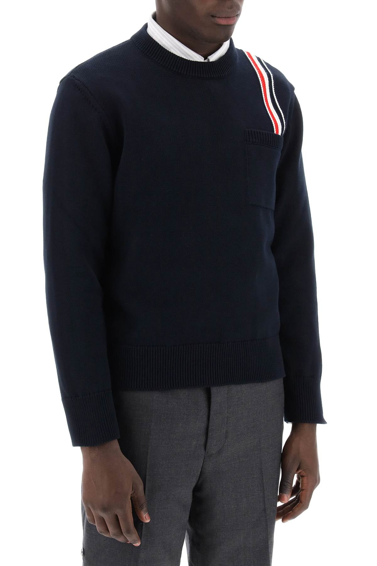 Thom browne cotton pullover with rwb stripe-1