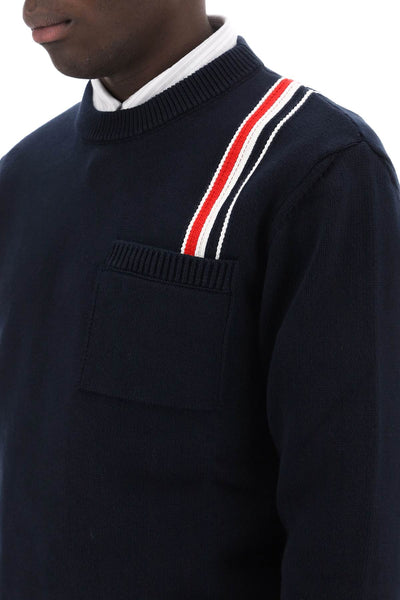 Thom browne cotton pullover with rwb stripe-3