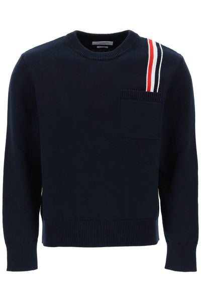 Thom browne cotton pullover with rwb stripe-0