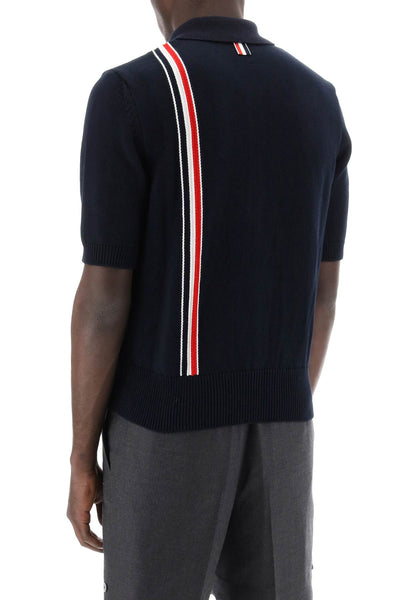 Thom browne cotton knit polo shirt with rwb stripe-2