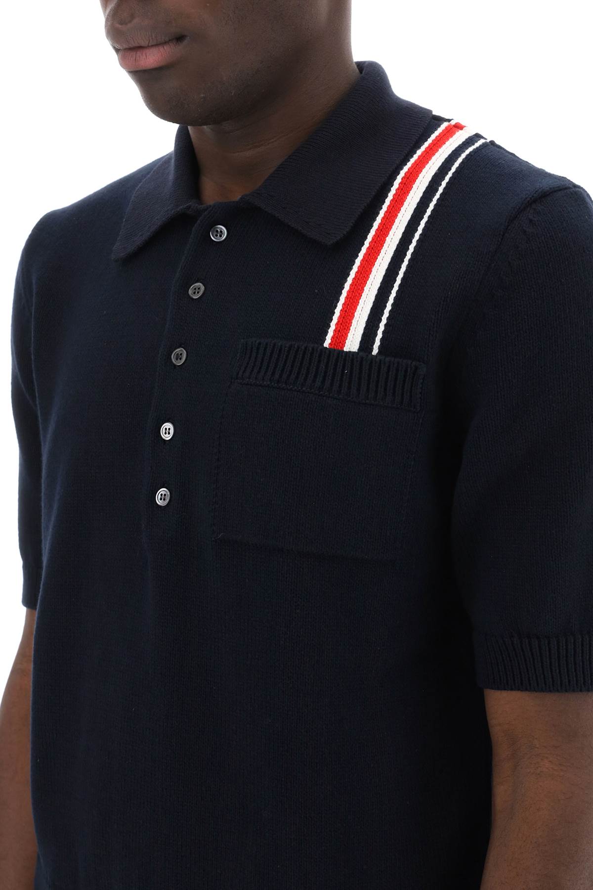 Thom browne cotton knit polo shirt with rwb stripe-3