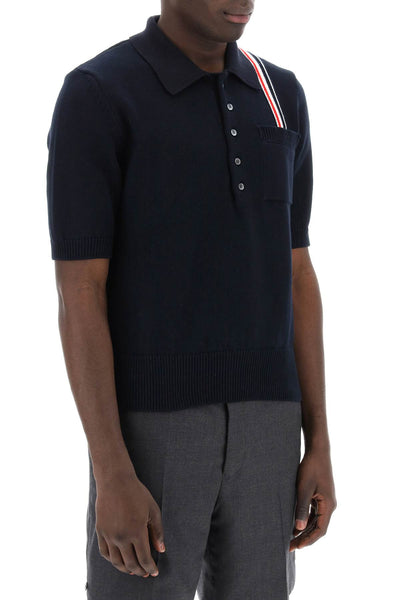 Thom browne cotton knit polo shirt with rwb stripe-1