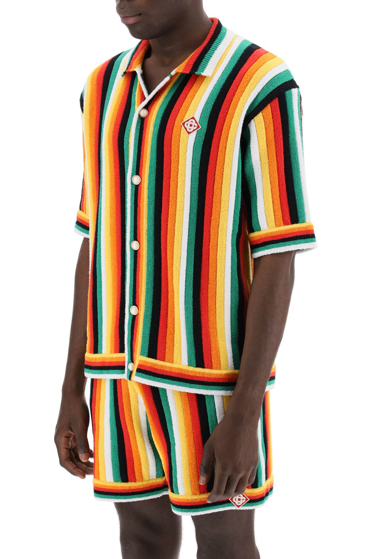 Casablanca striped knit bowling shirt with nine words-3