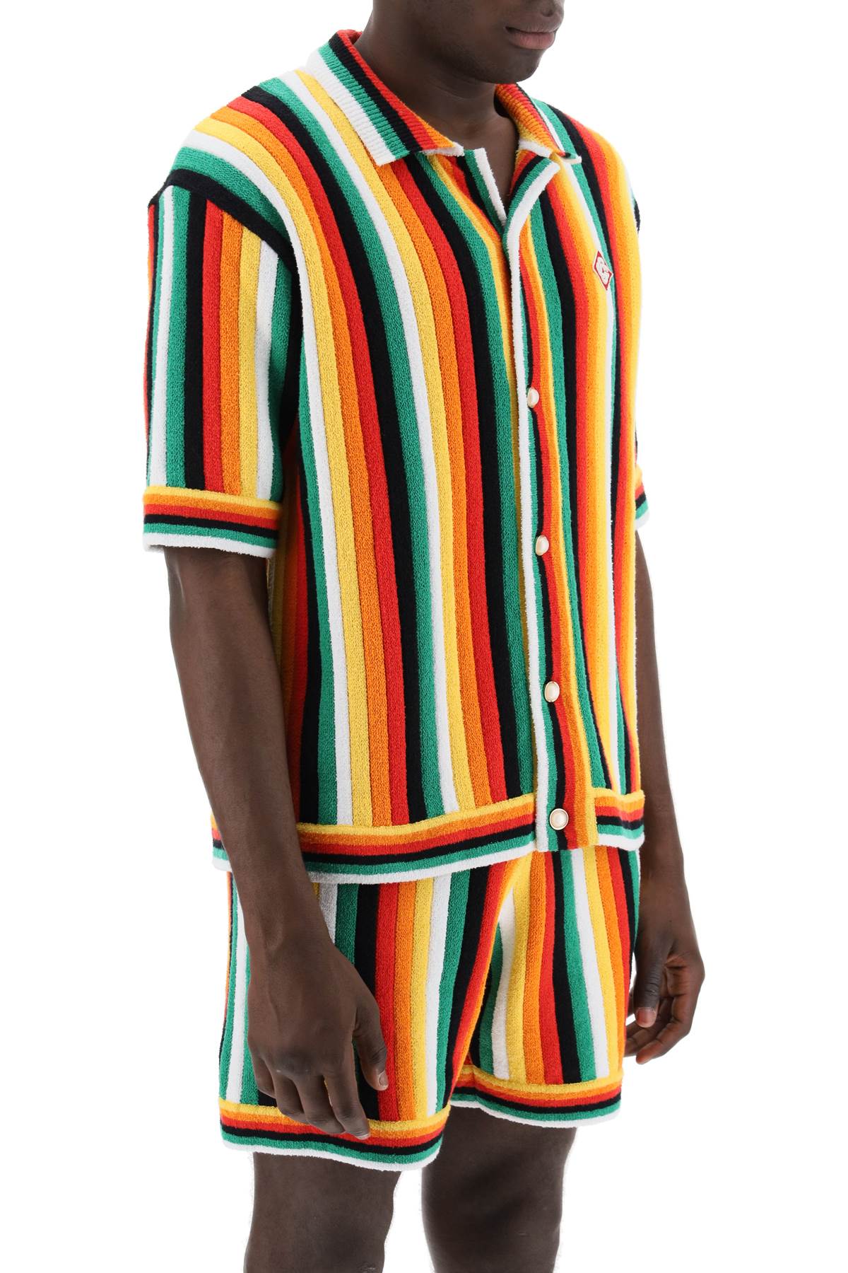 Casablanca striped knit bowling shirt with nine words-1