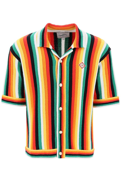 Casablanca striped knit bowling shirt with nine words-0