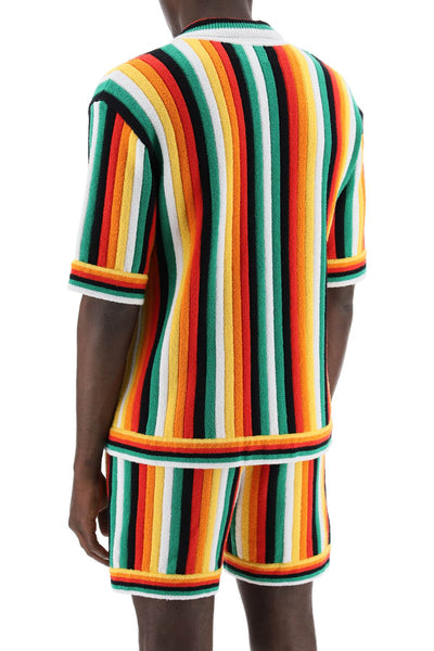 Casablanca striped knit bowling shirt with nine words-2