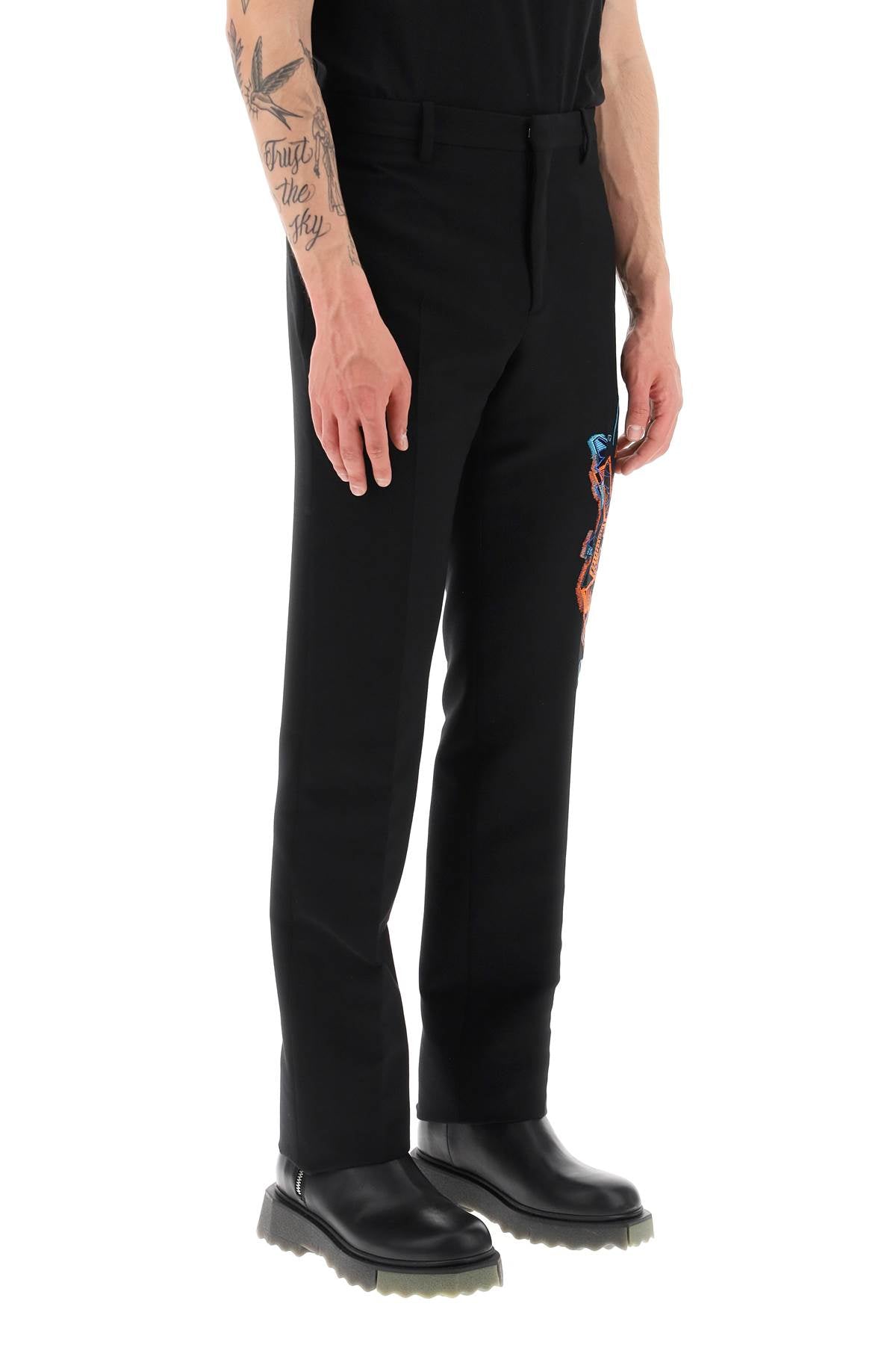 Off-white slim pants with graffiti patch-1