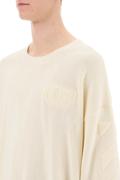 Off-white sweater with embossed diagonal motif-3