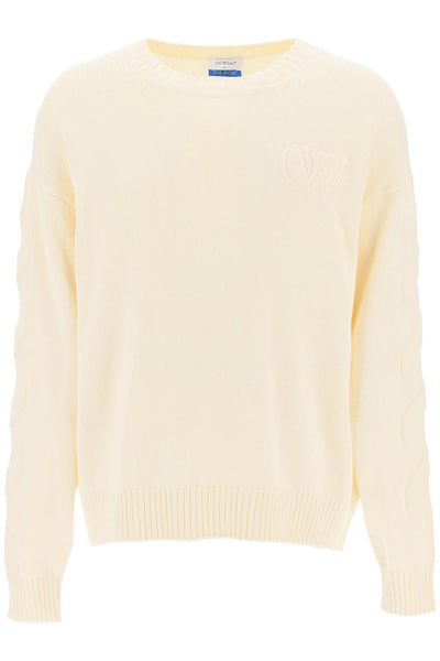 Off-white sweater with embossed diagonal motif-0