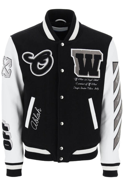 Off-white lea varsity bomber jacket-0