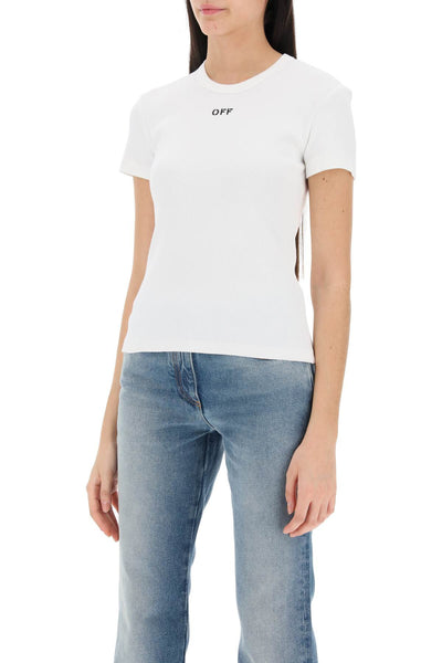 Off-white ribbed t-shirt with off embroidery-3
