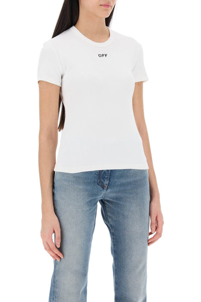Off-white ribbed t-shirt with off embroidery-1