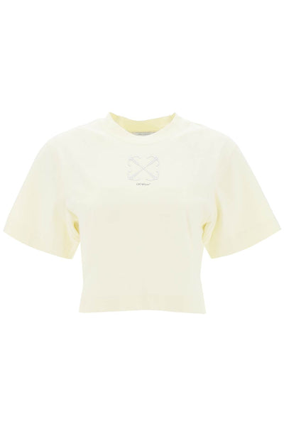 Off-white cropped t-shirt with arrow motif-0