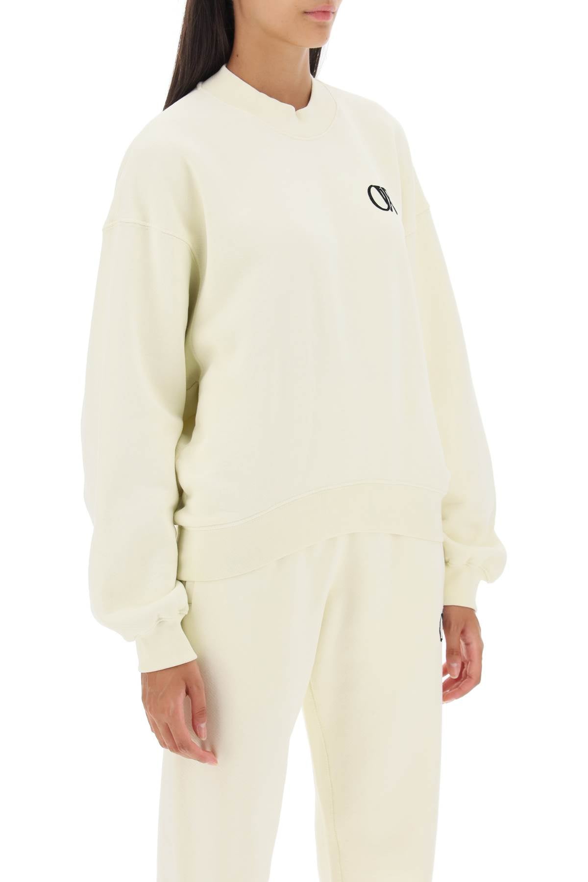 Off-white crew-neck sweatshirt with flocked logo-1