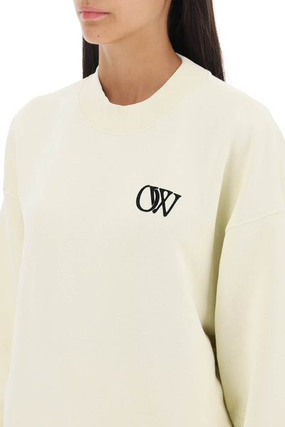 Off-white crew-neck sweatshirt with flocked logo-3