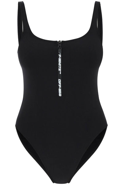 Off-white one-piece swimsuit with zip and logo-0