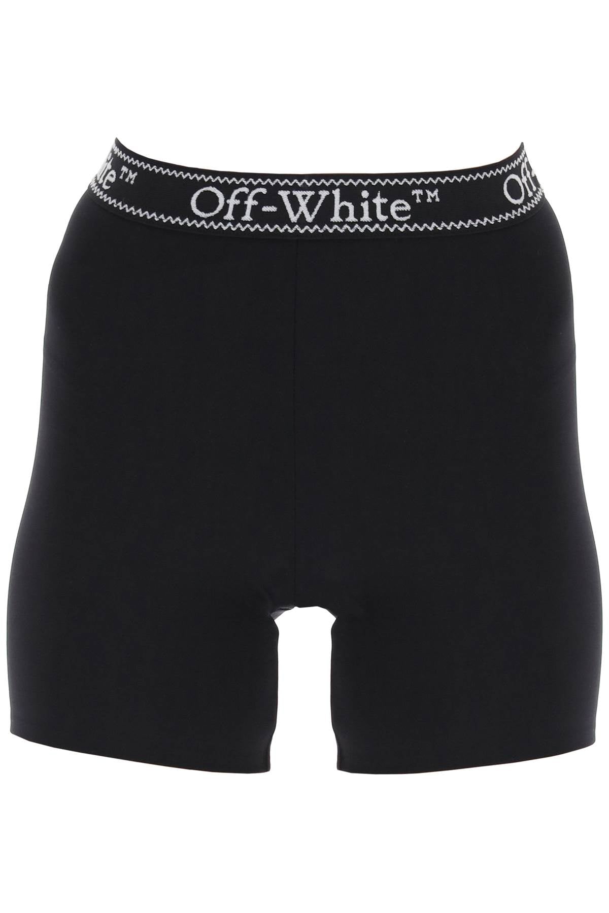 Off-white sporty shorts with branded stripe-0