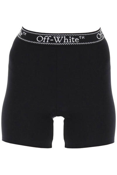 Off-white sporty shorts with branded stripe-0