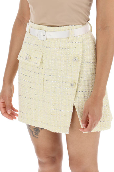 Self portrait wrap mini skirt in boucle tweed-3