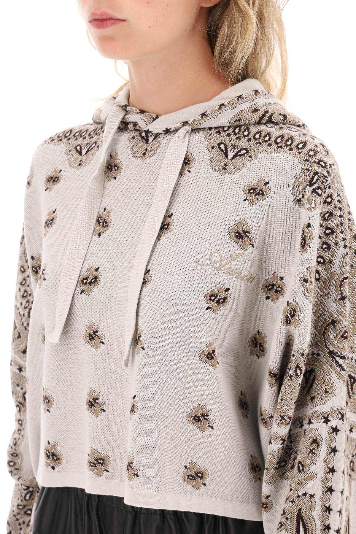 Amiri knitted cropped hoodie with bandana motif-3