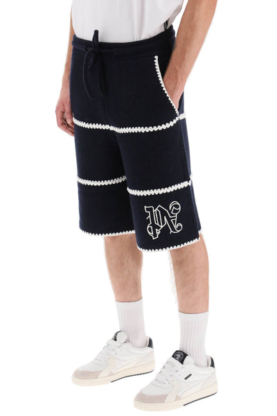 Palm angels wool knit shorts with contrasting trims-3