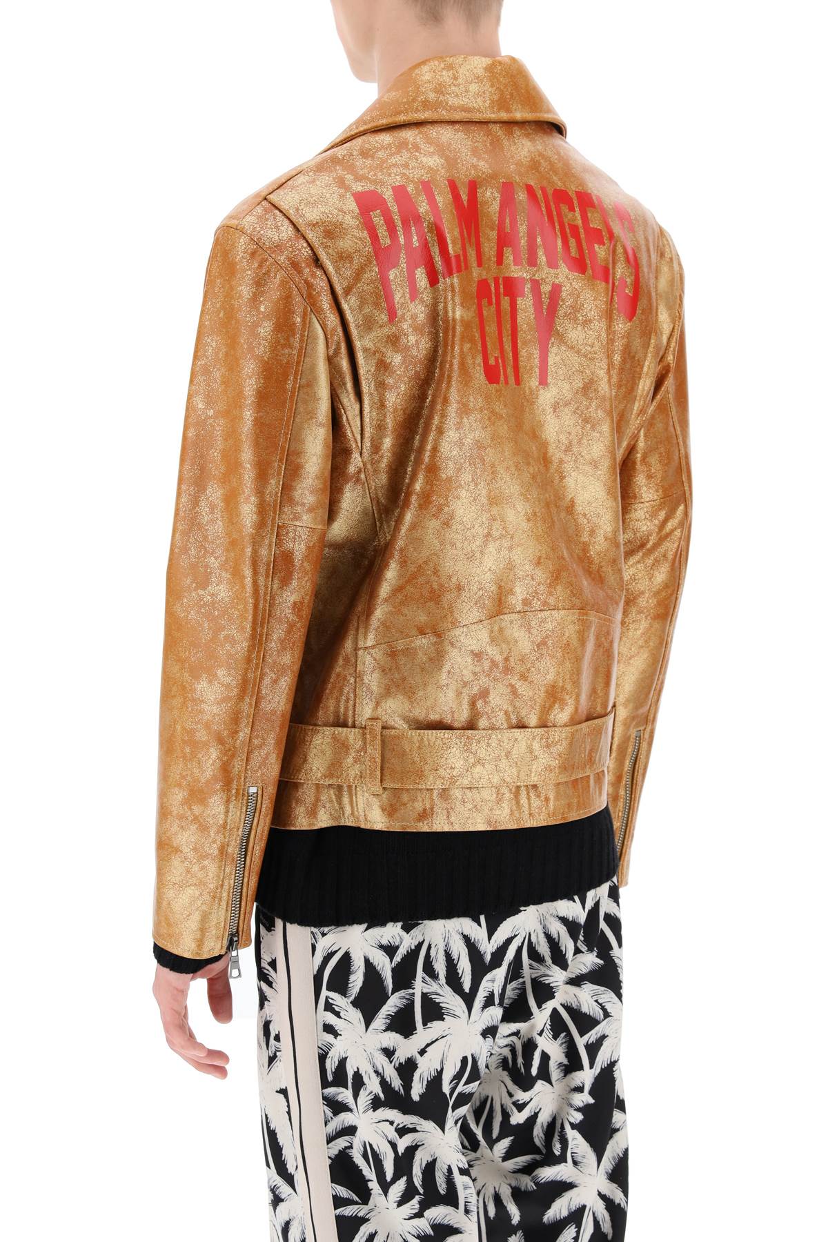 Palm angels pa city biker jacket in laminated leather-2