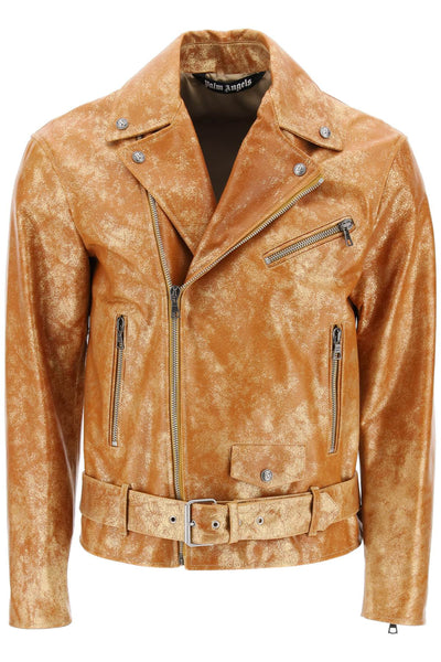Palm angels pa city biker jacket in laminated leather-0