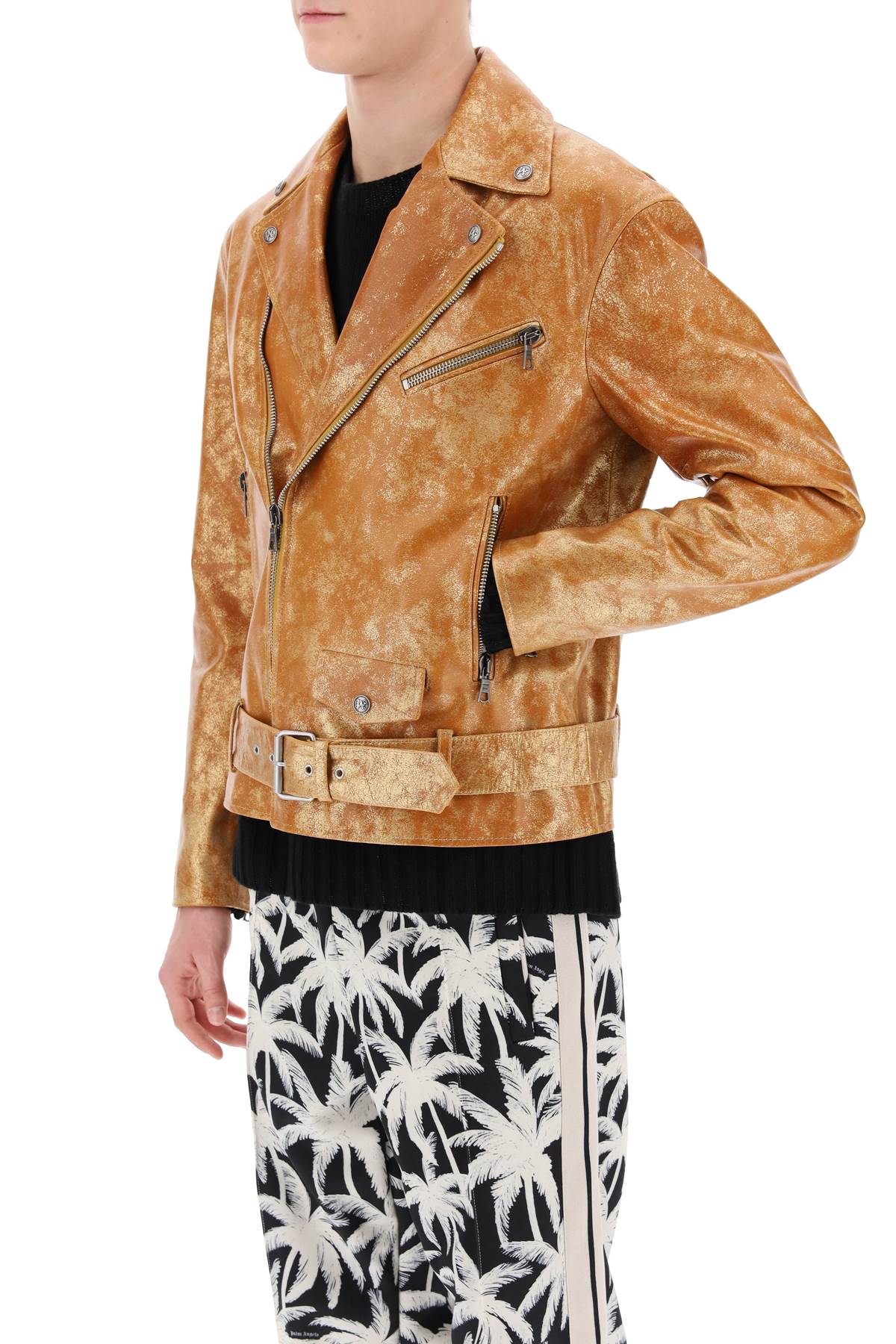 Palm angels pa city biker jacket in laminated leather-3