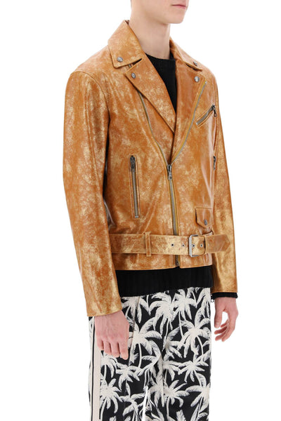 Palm angels pa city biker jacket in laminated leather-1