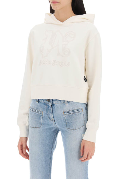 Palm angels cropped hoodie with monogram embroidery-3