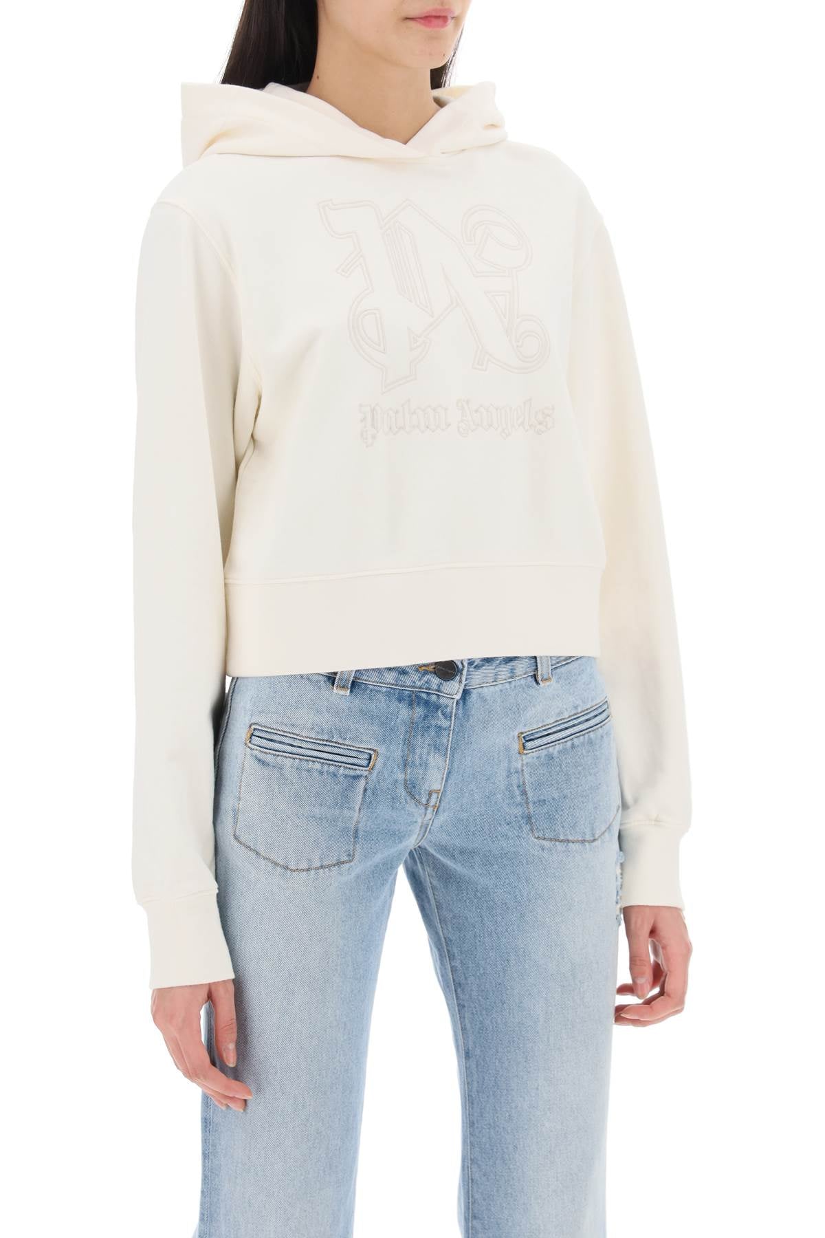 Palm angels cropped hoodie with monogram embroidery-1
