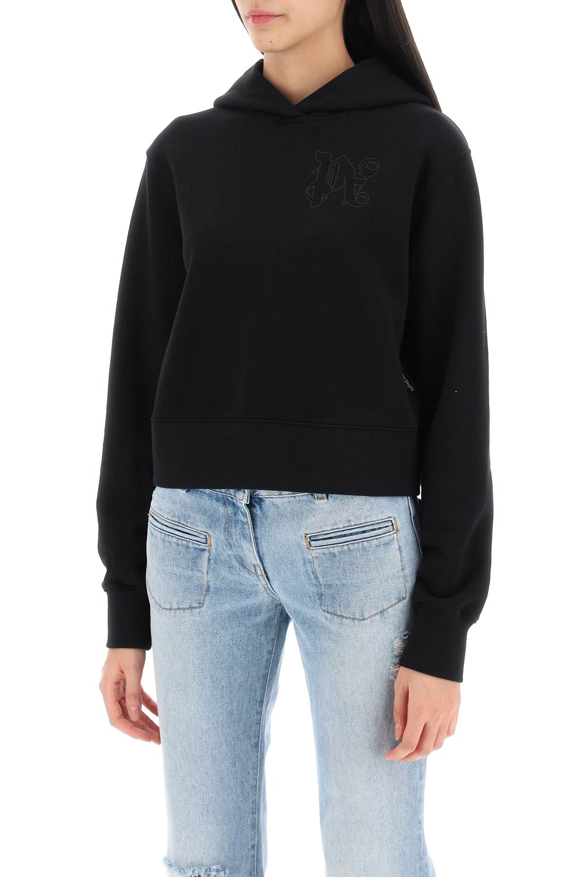 Palm angels cropped hoodie with monogram embroidery-3