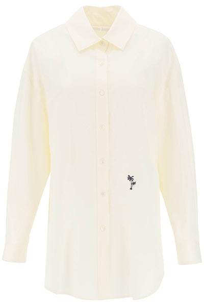 Palm angels poplin shirt with palm embroidery-0