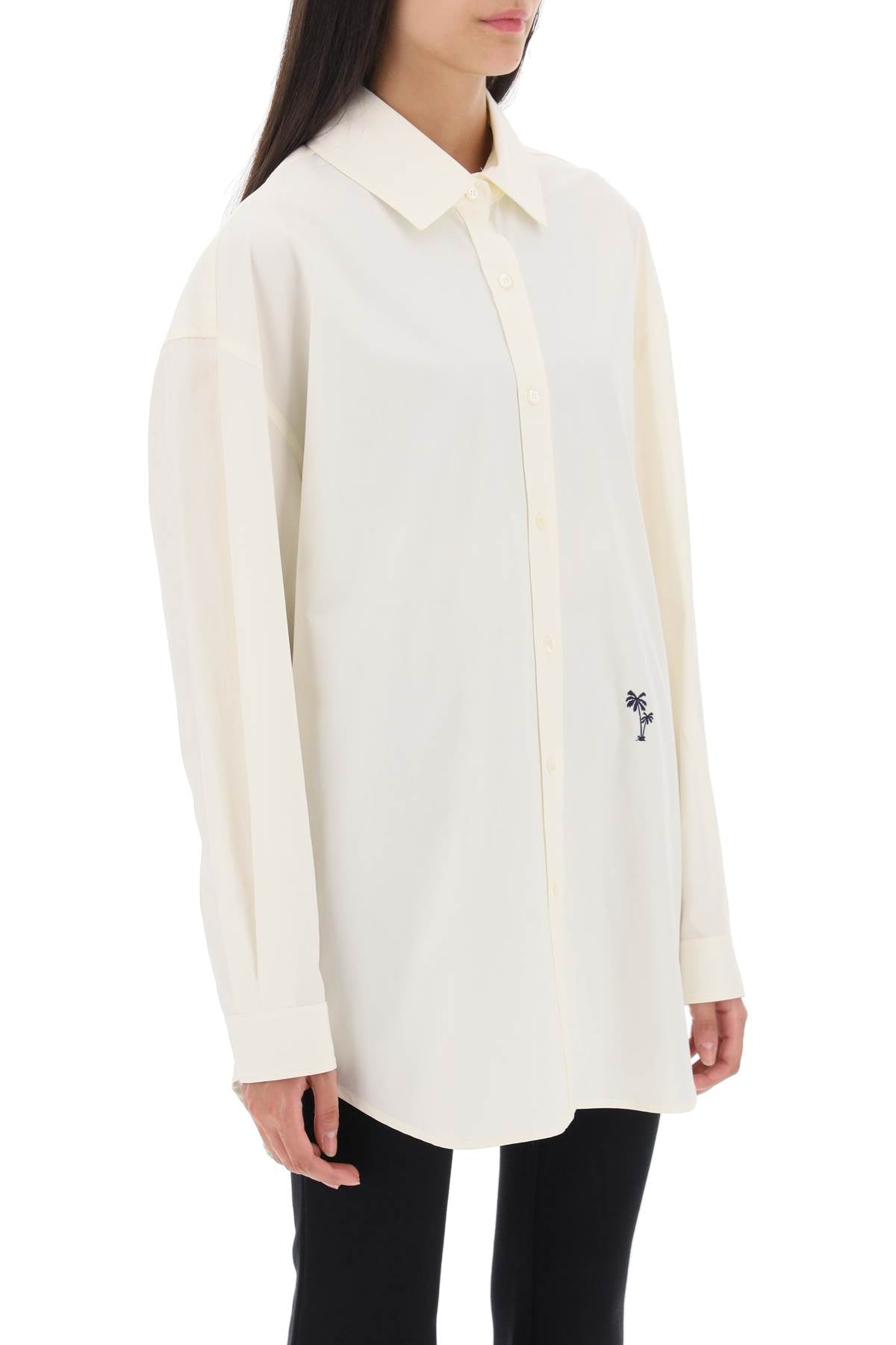 Palm angels poplin shirt with palm embroidery-1