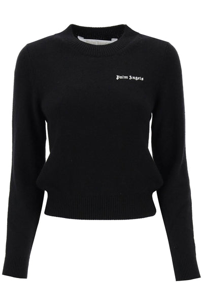 Palm angels cropped sweater with logo embroidery-0
