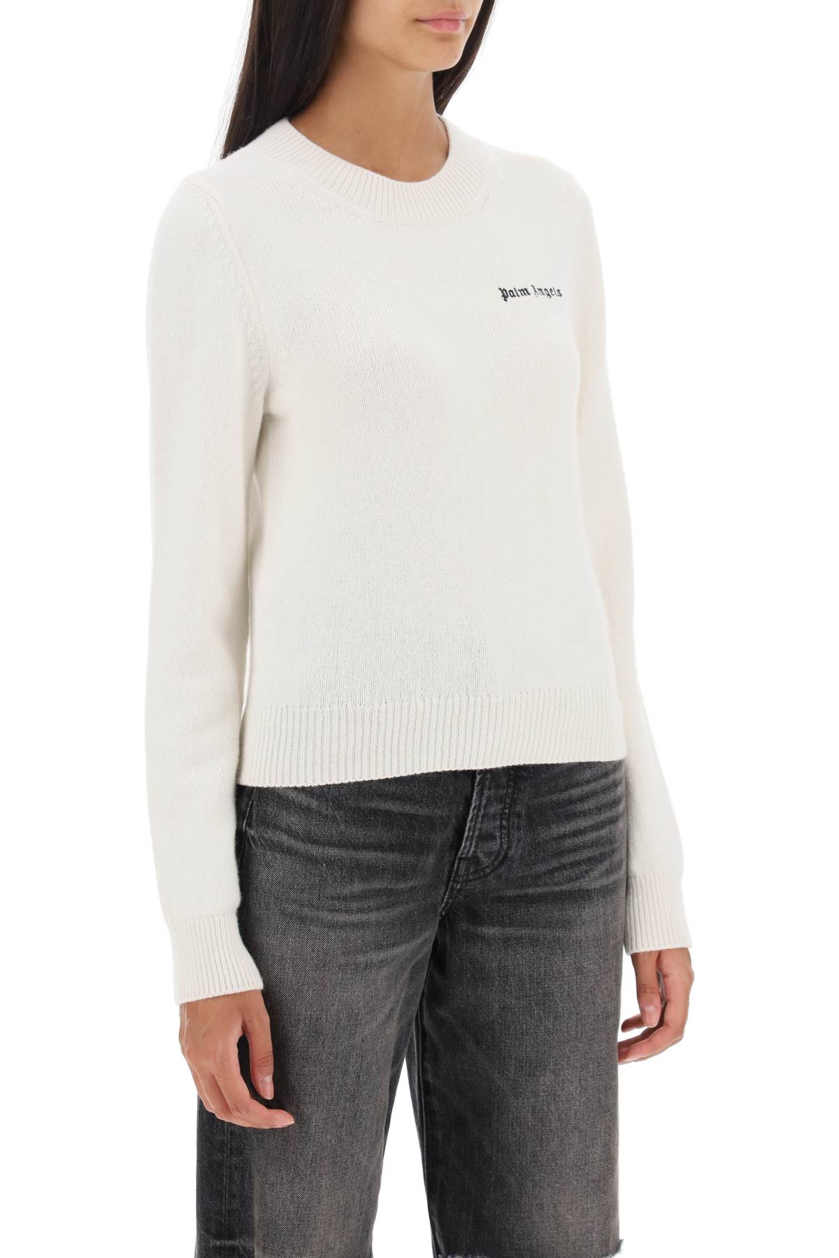 Palm angels cropped sweater with logo embroidery-1