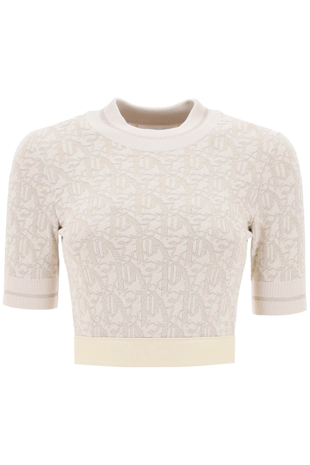Palm angels monogram cropped top in lurex knit-0